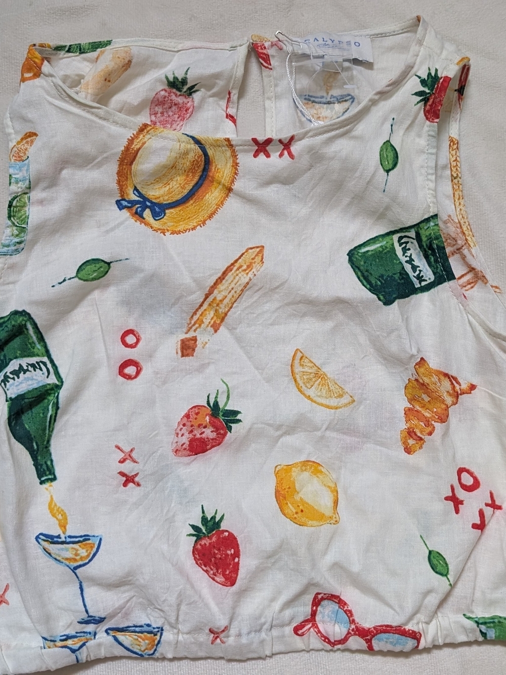 NWT Calypso St. Barth White Fruit & Picnic Print Sleeveless Top XS